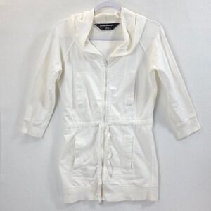 Norma Kamali Zip Hoodie Drawstring Waist Off White Women XS Minimalist Outdoors